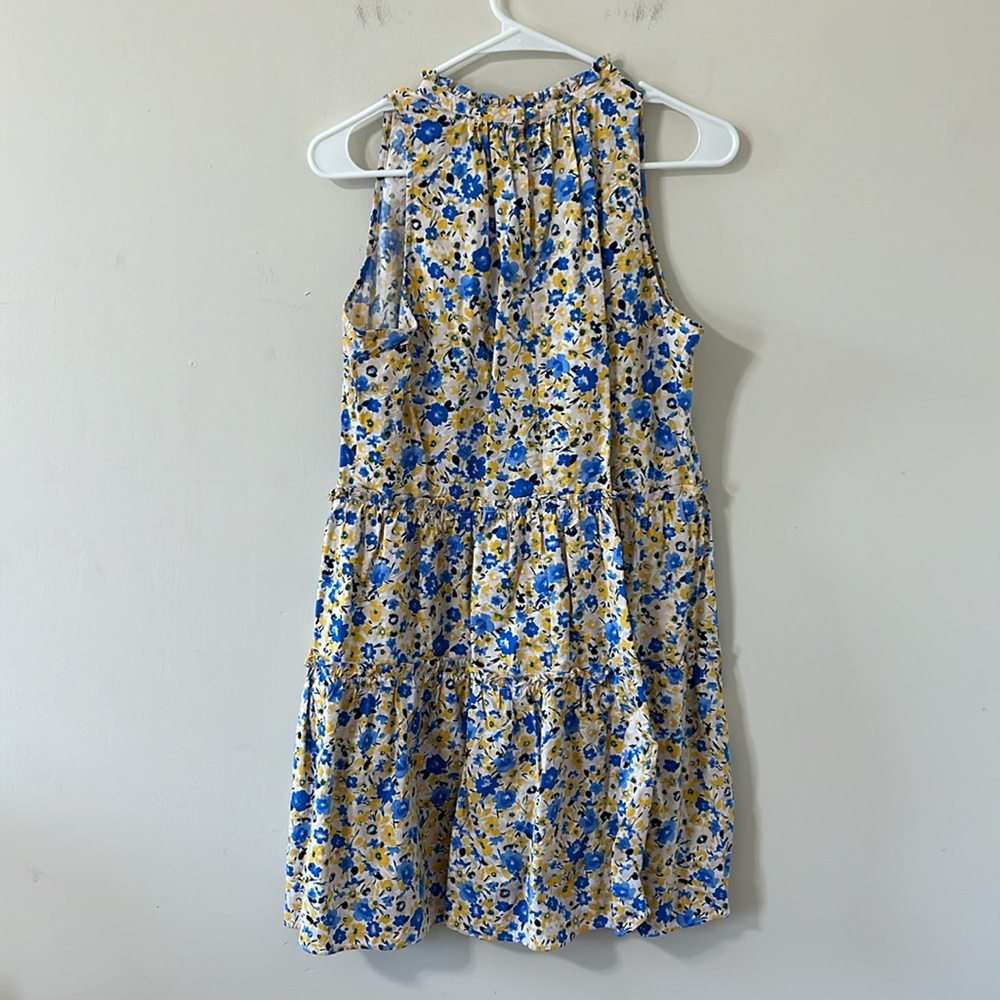 Ann Taylor Yellow Blue Floral Tiered Sleeveless Shift Dress Solarium Sun Size MP - Picture 6 of 10